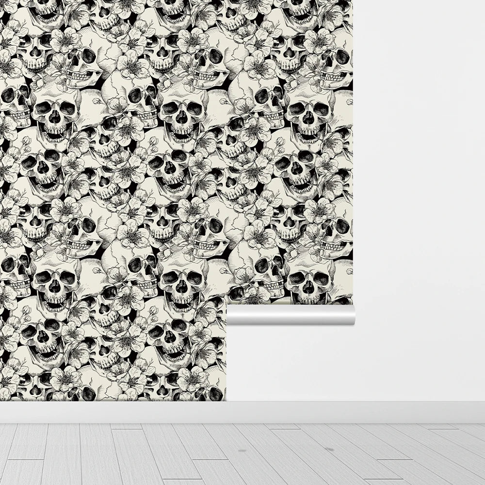 Skull Beige Wallpaper Stick Waterproof PVC