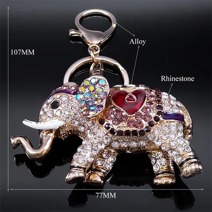 Elephant Alloy Keychain With Rhinestones