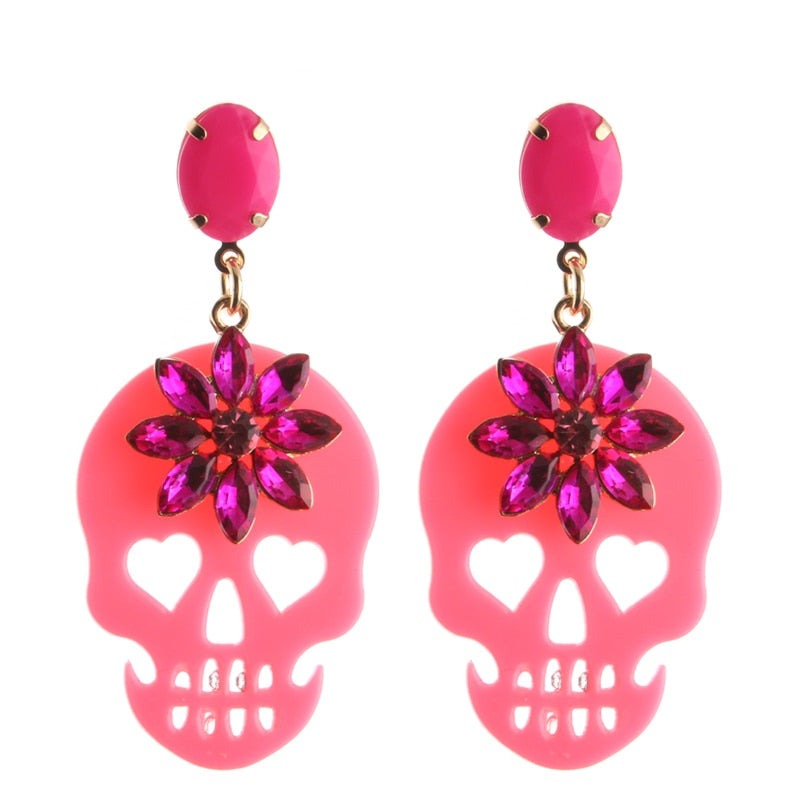 Drop Skull Crystal Earrings Resin