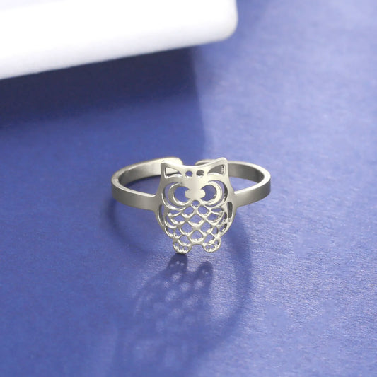 Owl Ring Stainless Steel Open Adjustable