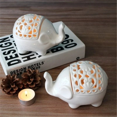 Elephant Crafts Ceramic Hollow Candlestick Ornaments