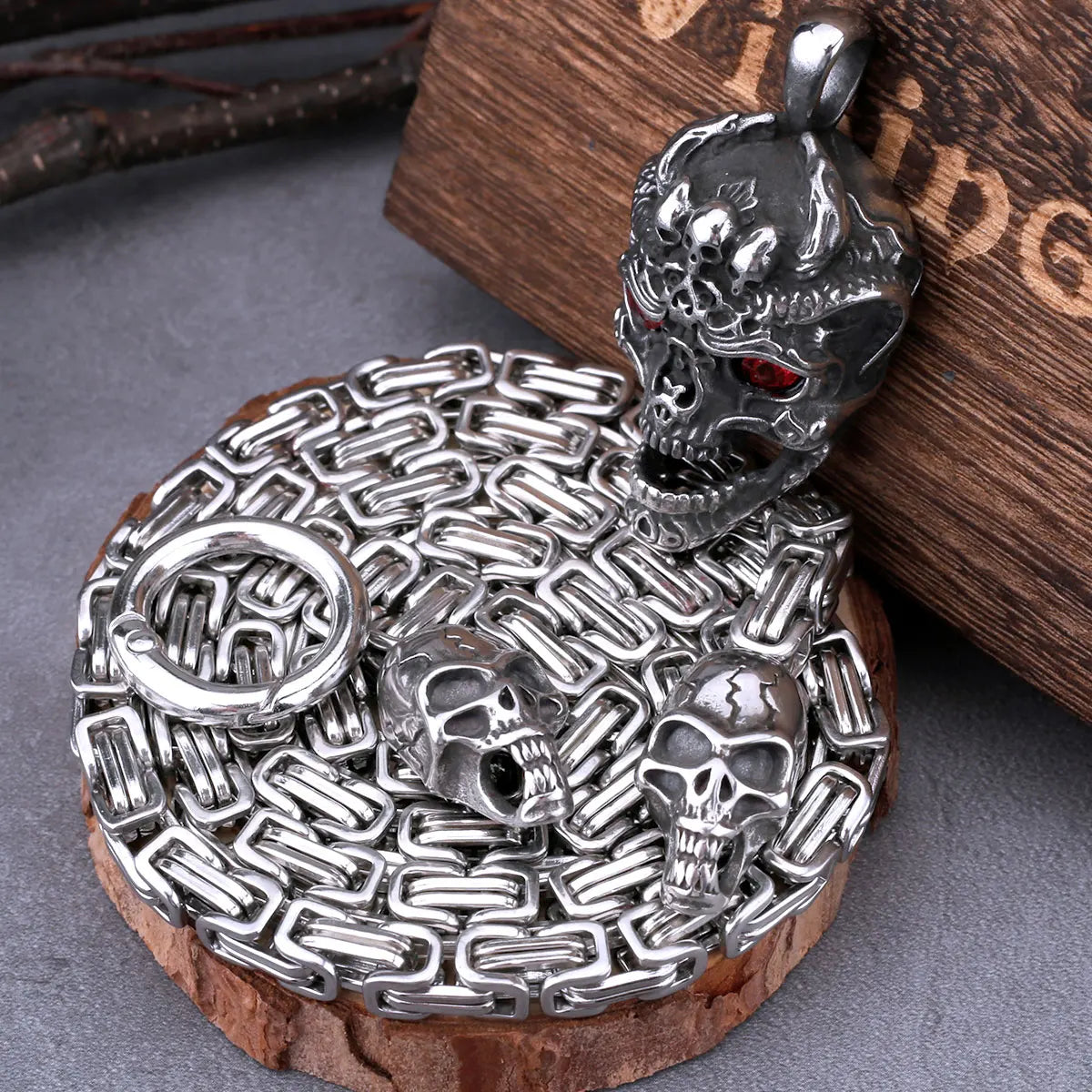 Skull Red Eye Pendant Stainless Steel Necklace