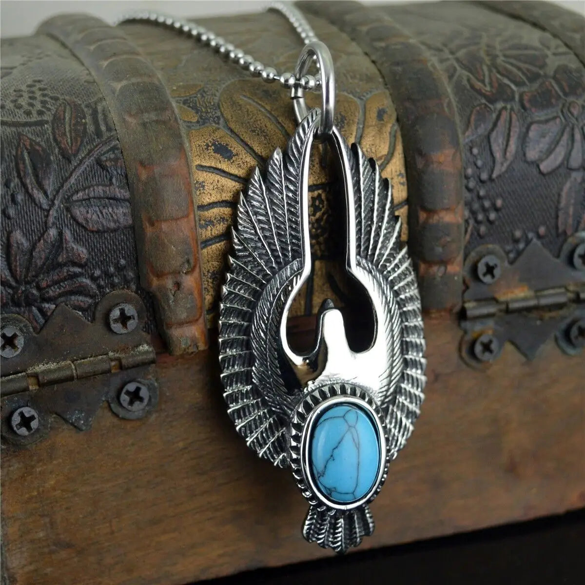 Native Turquoise Eagle Pendant Necklace Chain