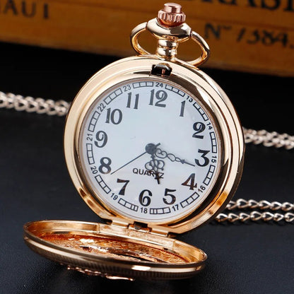 Owl White Dial Golden Quartz Pocket Watch