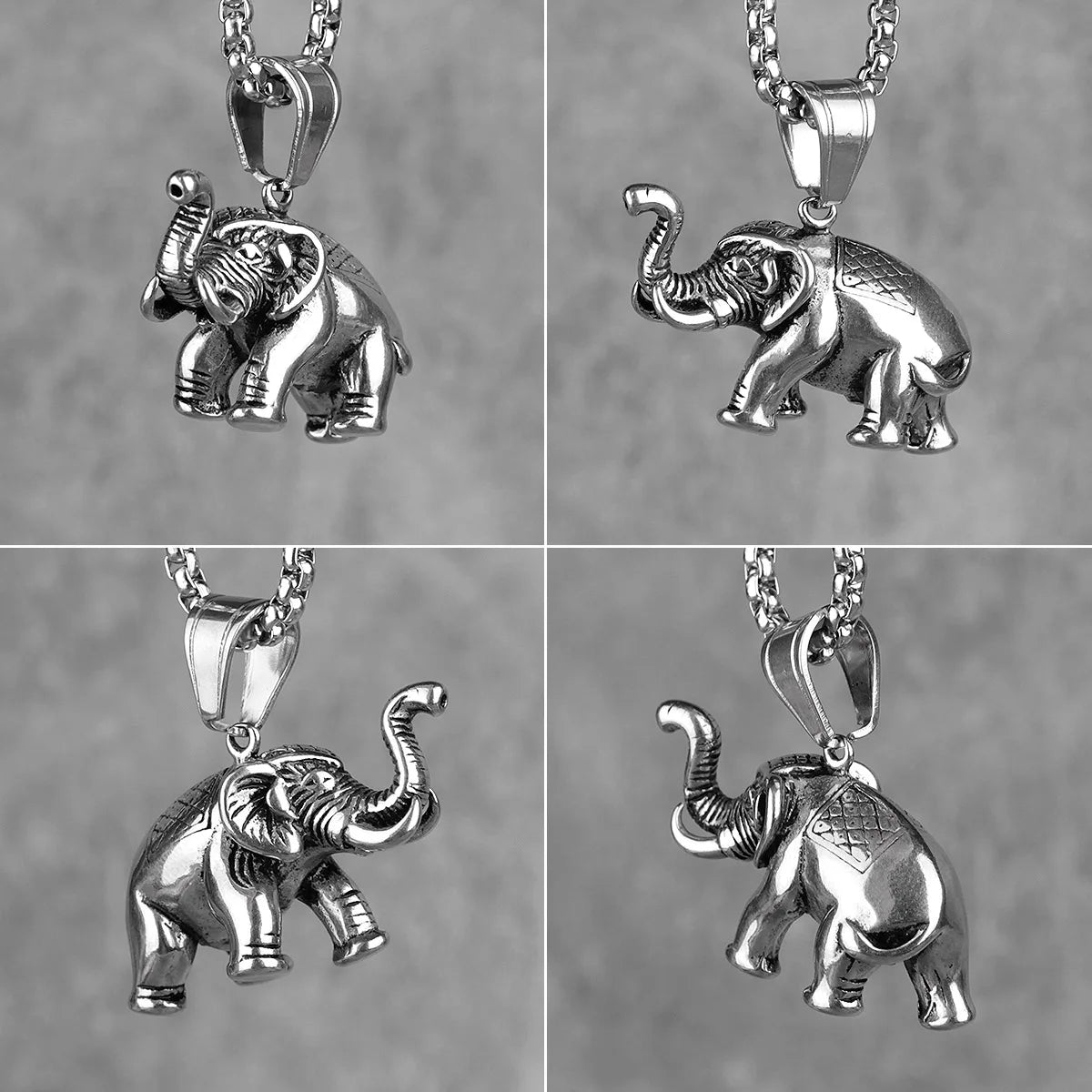 Elephant Long Necklaces Pendants Stainless Steel