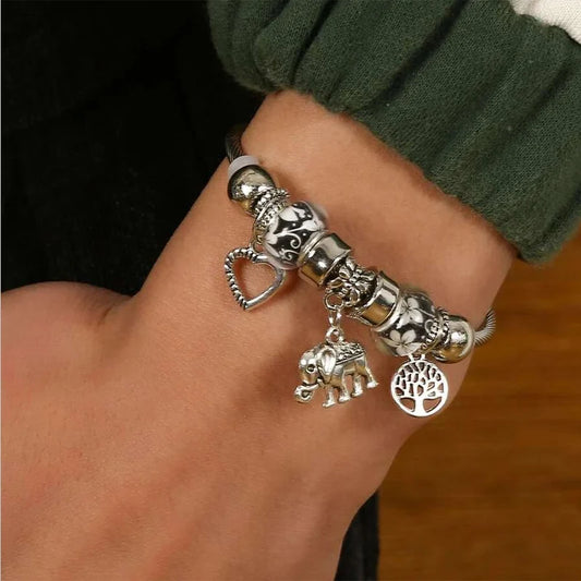 Elephant Pendant Charm Bracelet Silver Color