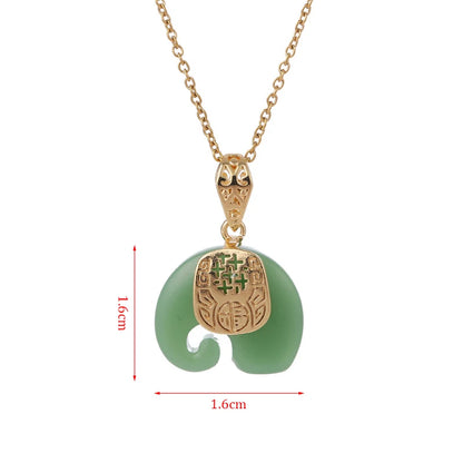 Elephant Pendant 18K Gold Plated Natural Stone Chain Necklace