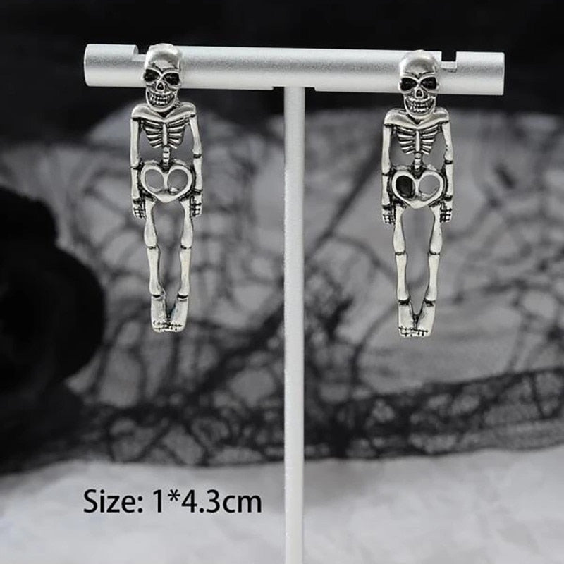 Skeleton Skull Earrings Retro Punk Metal