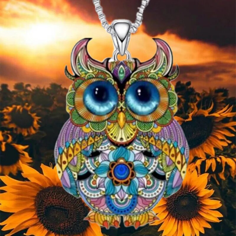 Owl Painted Necklace Stainless Steel