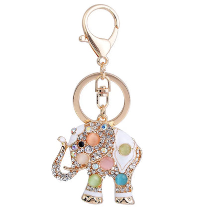 Elephant Car Keychain Exquisite Precious Stones