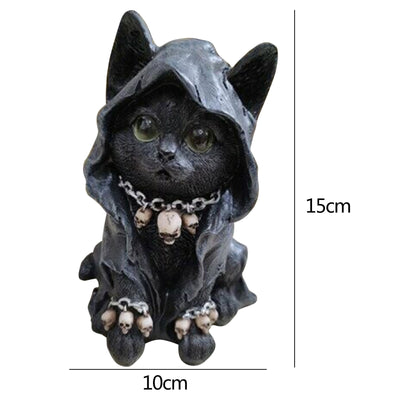 Gothic Black Cloaked Cat Resin Statue Halloween