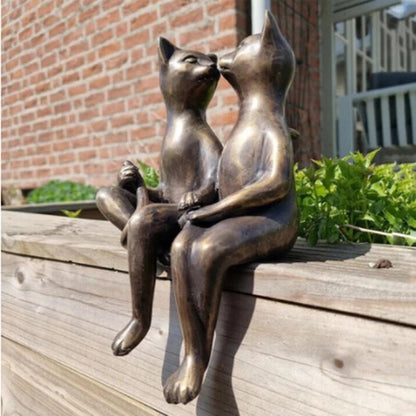 Couple Cats Kiss Statue Resin