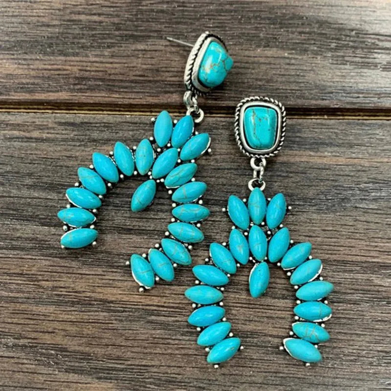 Native Dangle Earrings Semicircle Blue Stone Turquoise