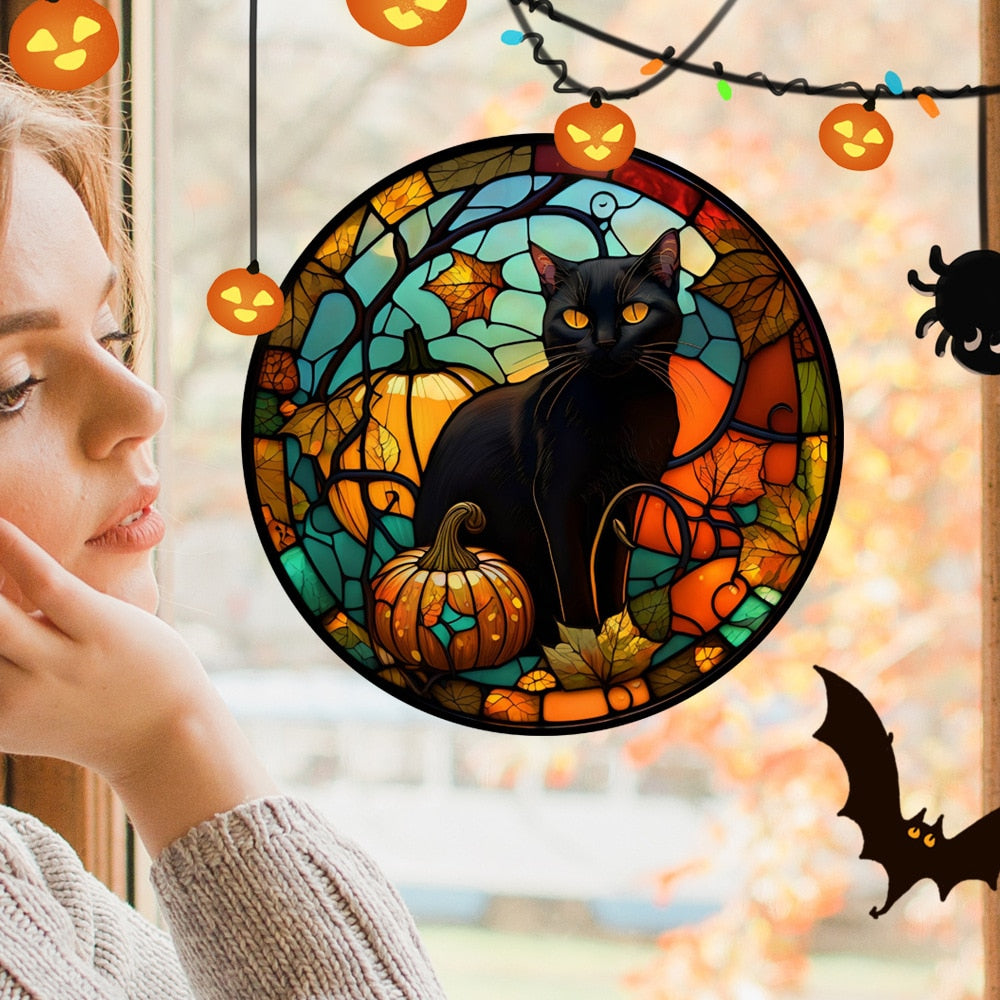 Halloween Cat PVC Window Glass Stickers Glue Free