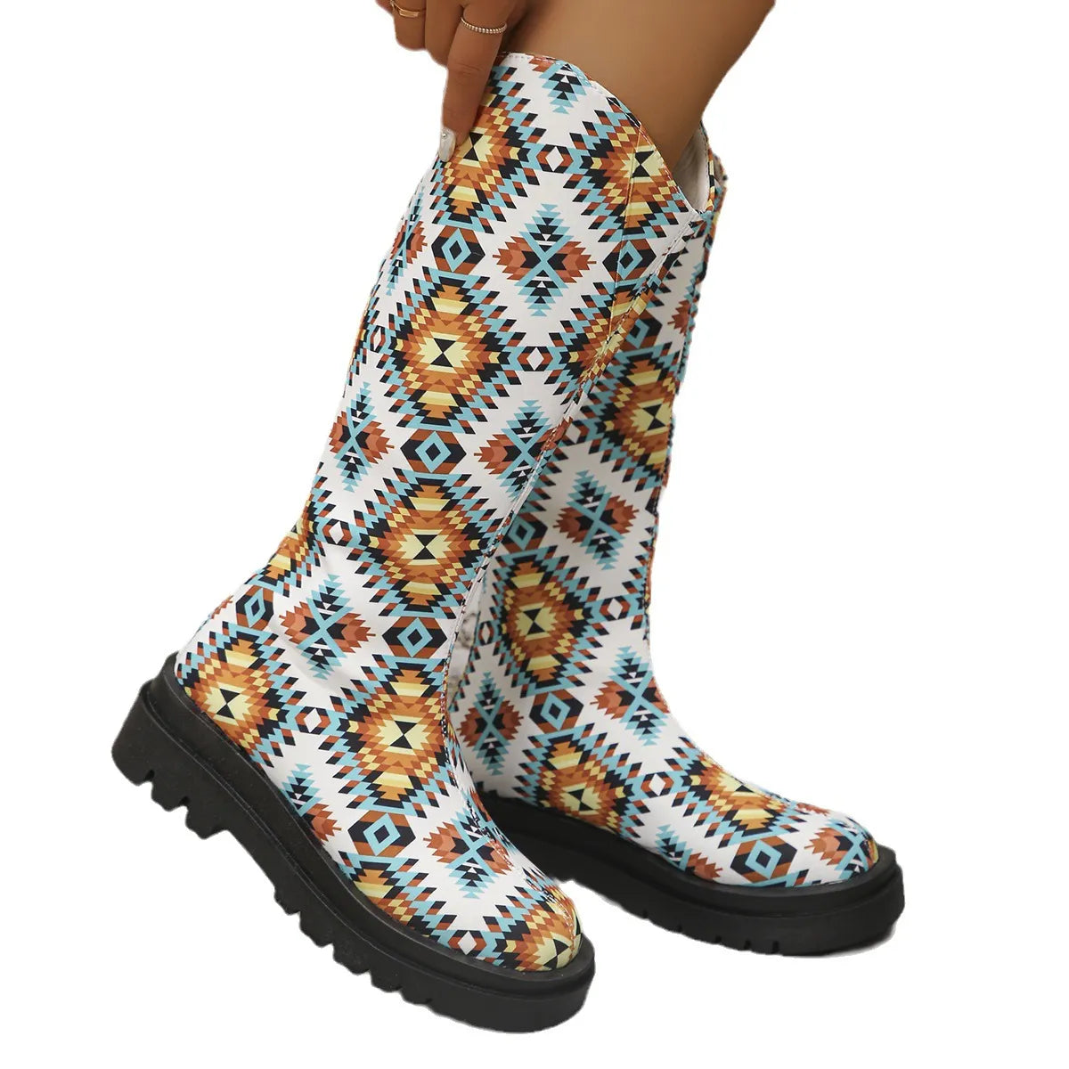 Native Printed Mid-Calf Platform Boots