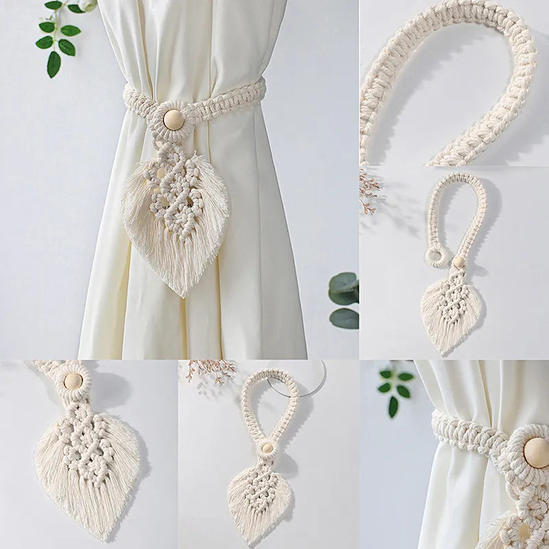 Native Curtain Tiebacks Macrame Tassel Leaf Shaped