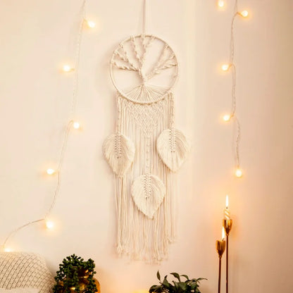 Native Macrame Dream Catcher With Leaf Wall Hanging