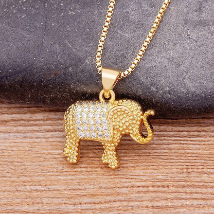 Elephant Necklace Cubic Zirconia Pendant Gold Color