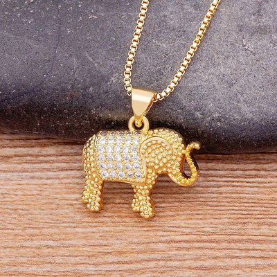 Elephant Necklace Cubic Zirconia Pendant Gold Color