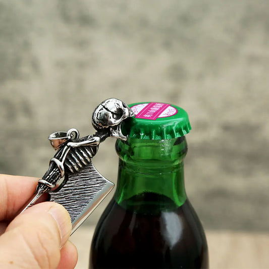 Skull Knife Bottle Opener Pendant Necklace Stainless Steel