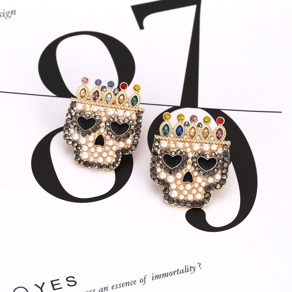 Halloween Skull Earrings With Rhinestone