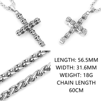 Skull Cross Necklace Gothic Stainless Steel Pendant