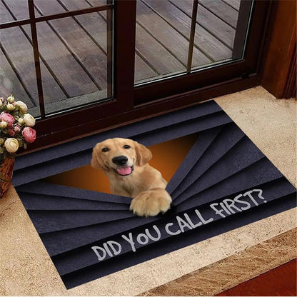 Dog Doormat Decor Print "Did You Call First " Flannel Mats Non-Slip 3D Soft Flannel