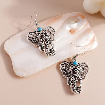 Elephant Silver Color Drop Earrings