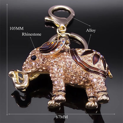 Elephant Rhinestone Keychain Gold Color Metal