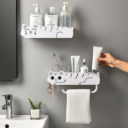 Kawaii Cat Bathroom Shelf Storage Rack With Hooks Storage Rack