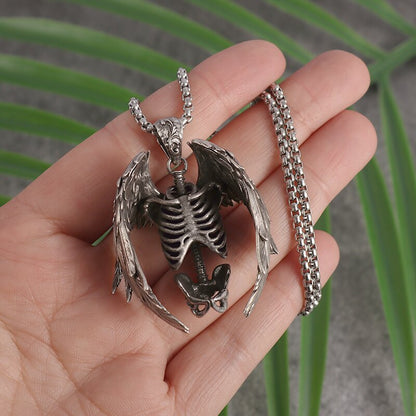 Wings Grim Skull Pendant Necklace