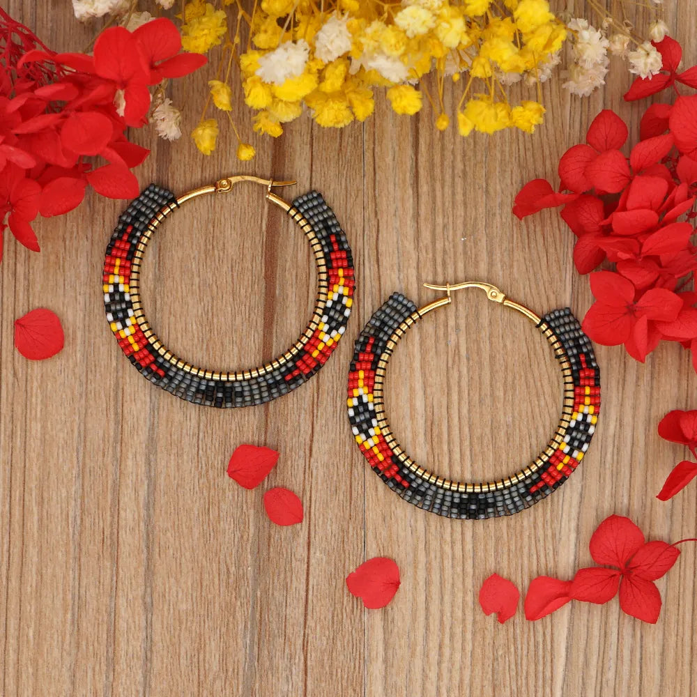 Native Geometric Hoop Beaded Earrings