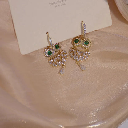 Owl Cubic Zircon Stud Earrings Gold Plated Earrings