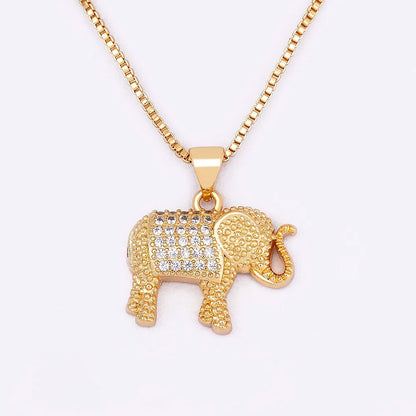 Elephant Necklace Cubic Zirconia Pendant Gold Color