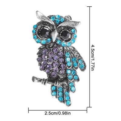 Owl Brooch Rhinestone Blue