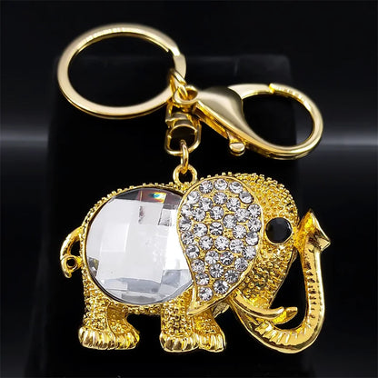 Elephant Key Chain Alloy Rhinestone Gold Color