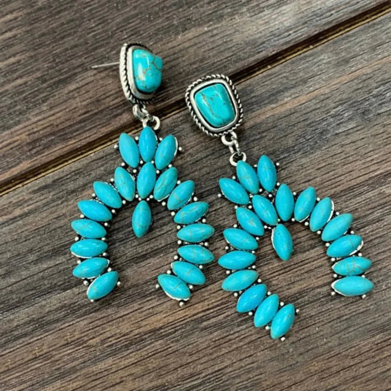 Native Dangle Earrings Semicircle Blue Stone Turquoise