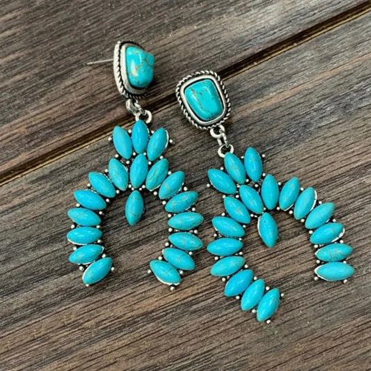 Native Dangle Earrings Semicircle Blue Stone Turquoise