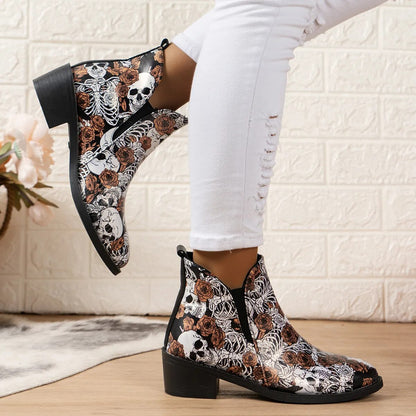 Skull Printed Boots Ankle