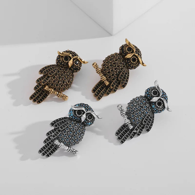 Owl Earrings S925 Silver  Shiny Zircon