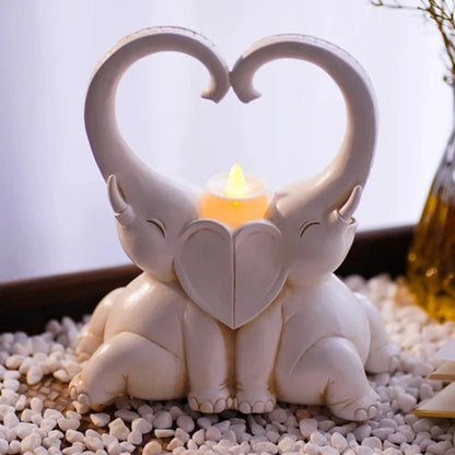 Elephant Couple Statue Resin Candlestick Ornaments