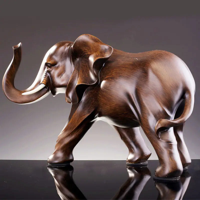 Elephant Resin Statue Wooden Color