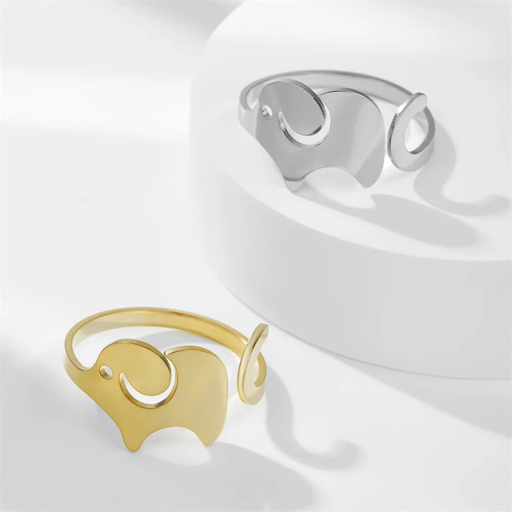 Elephant Open Rings Gold Color Stainless Steel