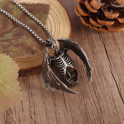 Wings Grim Skull Pendant Necklace