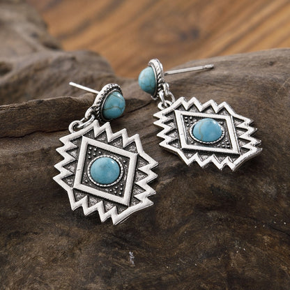 Native Dangle Turquoise Stone Earrings Boho Bohemian