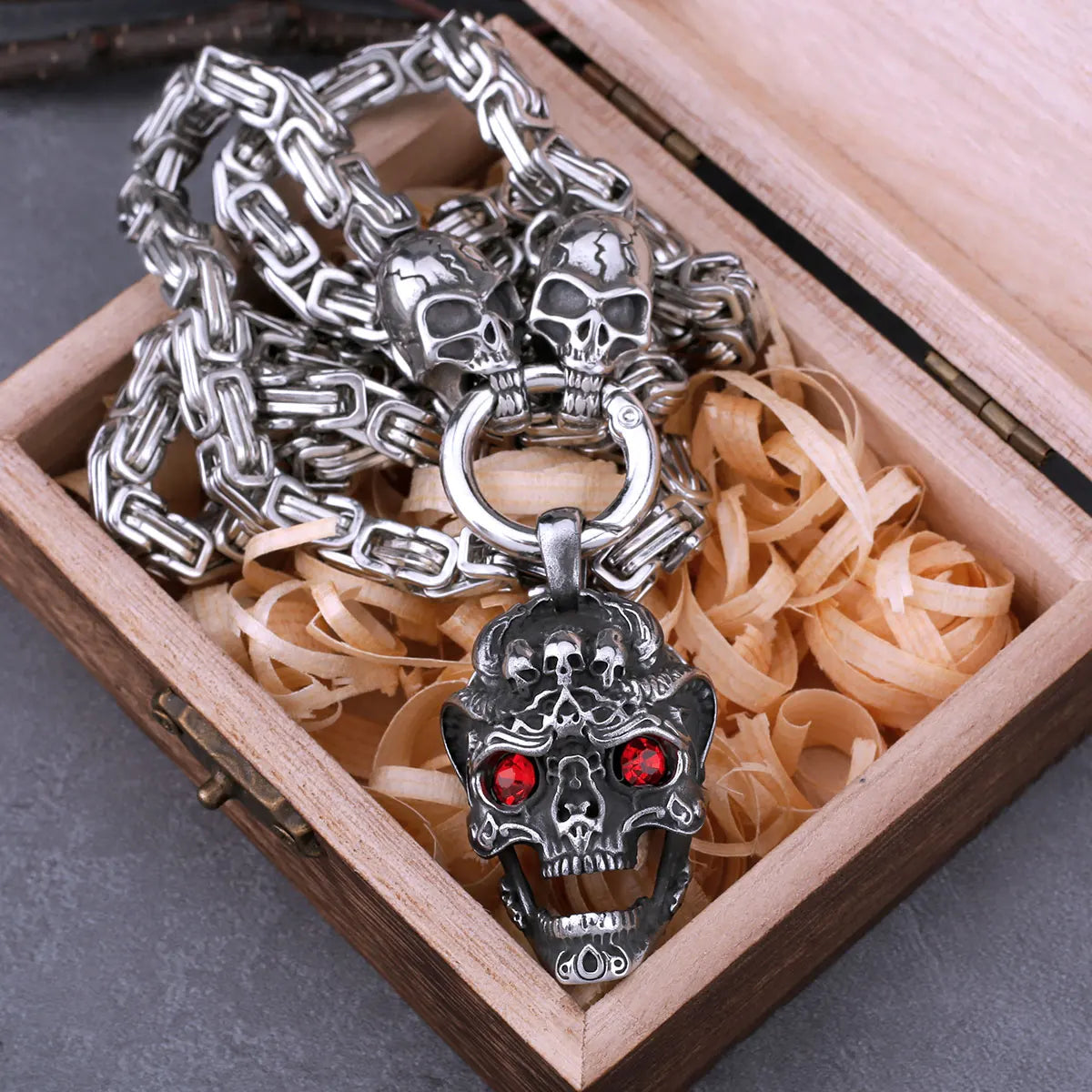 Skull Red Eye Pendant Stainless Steel Necklace