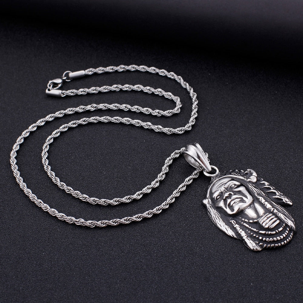 Native Ethnic Style Indian Chief Head Pendant Necklace