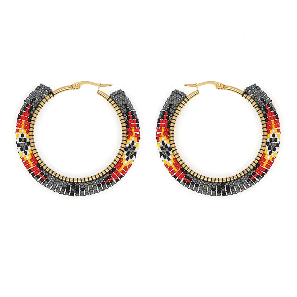 Native Geometric Hoop Beaded Earrings