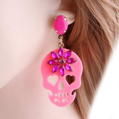 Drop Skull Crystal Earrings Resin