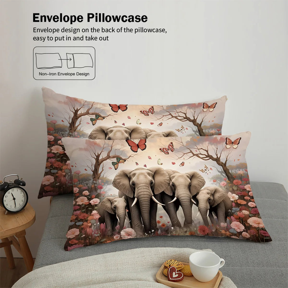 Elephant Family Pattern Bedding Set 3 Pieces